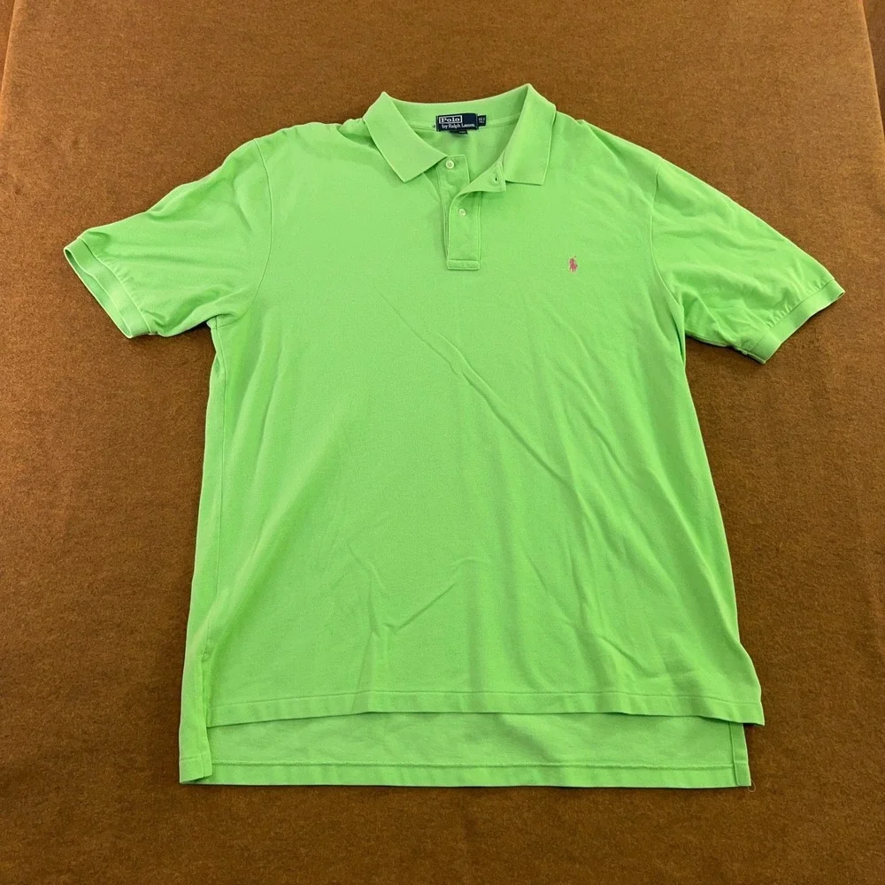 Polo By Ralph Lauren Mens X-Large Tall Green Cotton Logo Hi Low Hem Polo Shirt